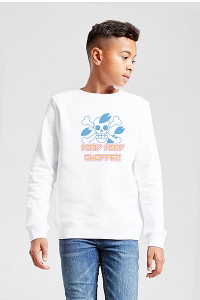 Tshirthane One Piece Anime Tony Tony Chopper Jolly Roger White Παιδικό φούτερ 2ip