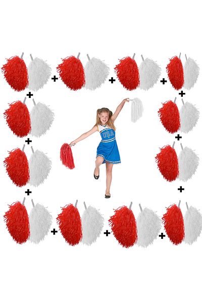 BilfolD 12 Pairs (24 Pieces) Red-White Color 23 April 19 May 29 October School Performance Pompoms
