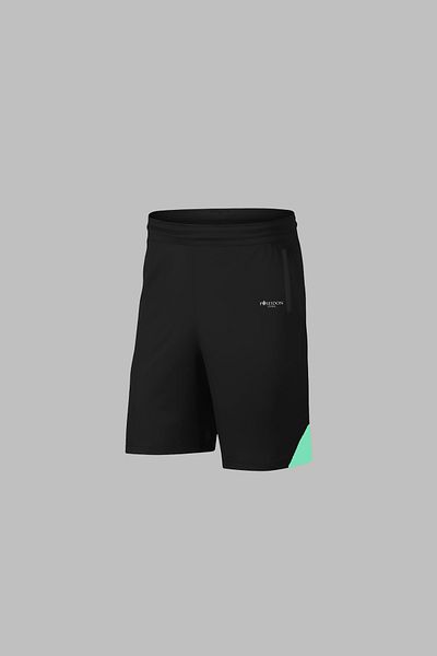 POSEIDON STORM Мъжки комплект къси панталони Oversize от черен плат Dri-fit с кръгло деколте и джобове, стилен и удобен (4XL-10XL)