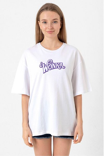 Tshirthane Willy Wonka Logo White Women's Oversize T-shirt