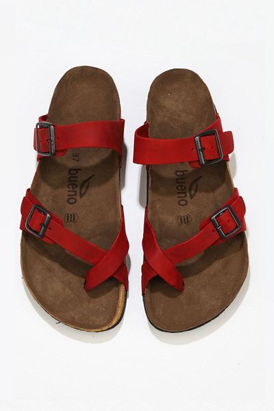 Bueno Shoes Flip Flops din piele roșie Greyzi pentru femei - 05wt102