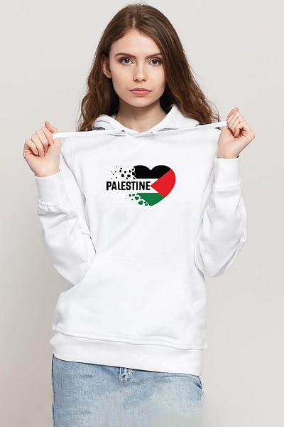 Tshirthane Heart Palestine Flag White Women's 3ip Hooded Sweatshirt