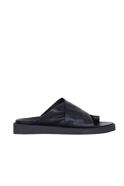 Bueno Shoes Μαύρες δερμάτινες γυναικείες σαγιονάρες - 01ws2809