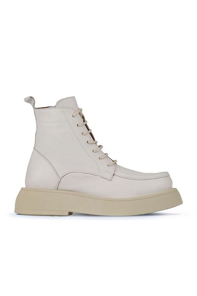 Bueno Shoes Μπεζ δερμάτινες γυναικείες μπότες - Σφηνοτάκουνες, Μοντέλο 01wz6405