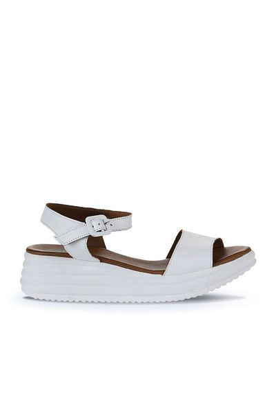 Bueno Shoes Sandale de damă din piele albă cu toc cu pană - 01wy5700