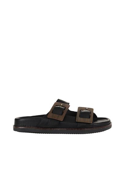 Bueno Shoes شبشب مسطح جلد أسود نسائي - 01wu5817