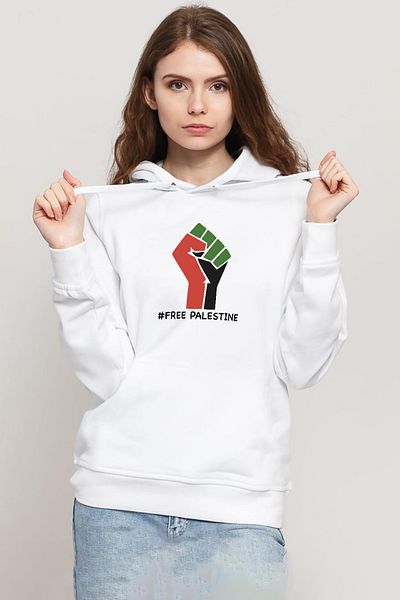 Tshirthane Hand Free Palestine White Women's 3ip Hooded Sweatshirt