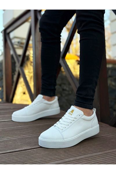 BOA Ba0104 Pantofi sport clasici pentru bărbați din piele albă cu șireturi
