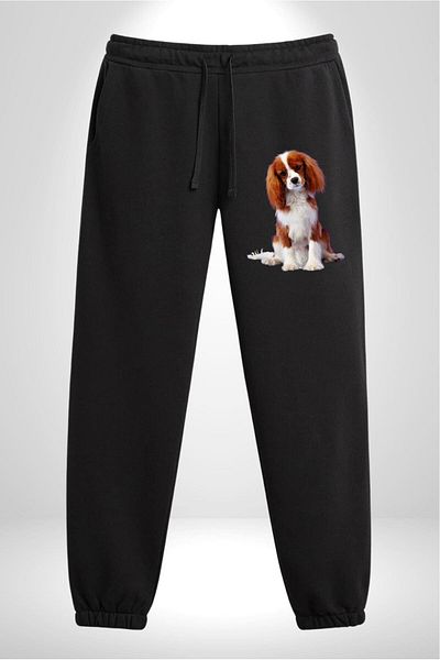 Angemiel Cavalier King Charles Spaniel 3 Thread Men's Printed Black Sweatpants