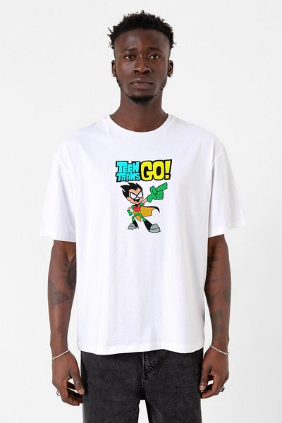 Tshirthane Ανδρικό μπλουζάκι Teen Titans Go Robin White Oversize