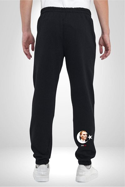 Angemiel Ataturk Turkish Flag Patterned - 3 Thread Black Men's Sweatpants