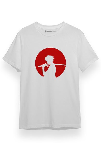 Tshirthane Ανδρικό μπλουζάκι Samurai Champloo Red Minimal White με κοντό μανίκι