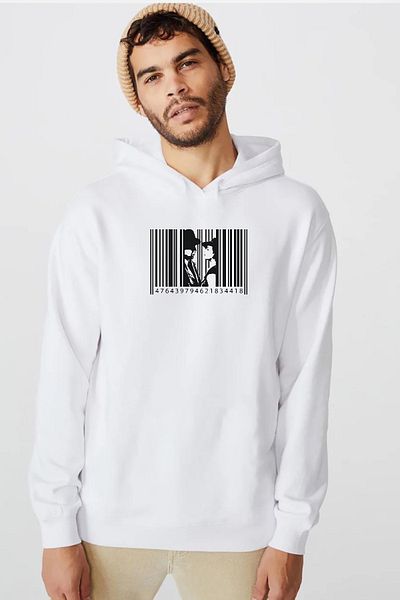 Tshirthane Λευκό Casablanca Inside A Barcode Ανδρικό φούτερ με κουκούλα 3ip