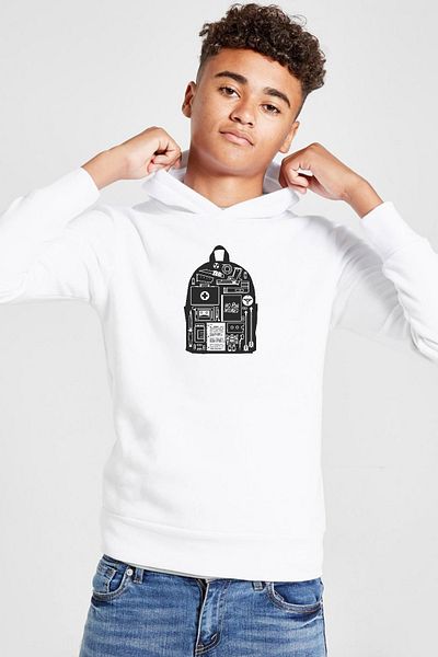 Tshirthane The Last Of Us Ellie's Backpack Λευκό Παιδικό φούτερ με κουκούλα 3 ιπποδρομιών
