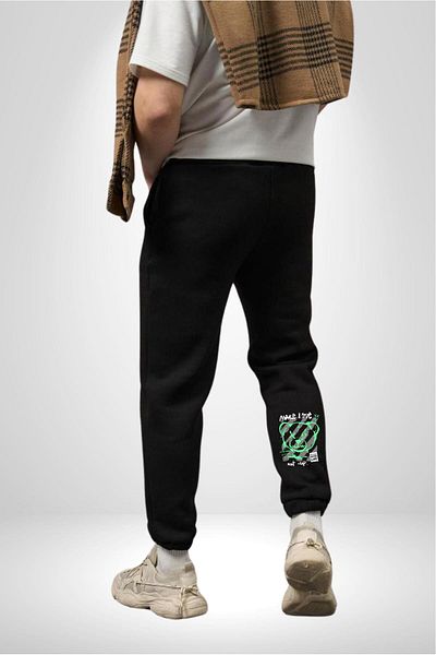 Angemiel Men's Teddy Bear 3 Thread - Combat Printed Black Sweatpants
