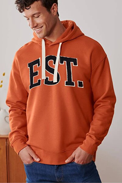 Tchibo سويت شيرت رجالي سادة بأكمام طويلة ورباط، برتقالي