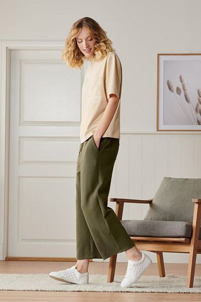 Tchibo Women Modern Leg Textured Culottes Pants, Olive