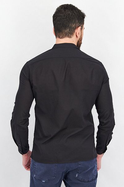 The Kooples قميص رجالي كاجوال سادة بأكمام طويلة وقصّة عادية، أسود