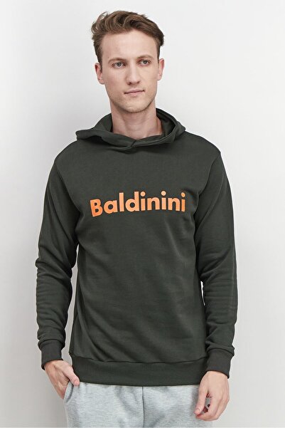 Baldinini Men Hooded Neck Brand Logo Long Sleeves Sweatshirt, Green and Orange