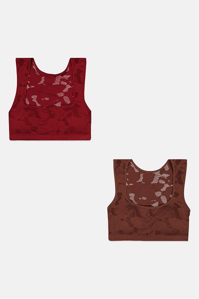 Capezio Women 2 Pieces Textured Lightly Padded Bra, Maroon