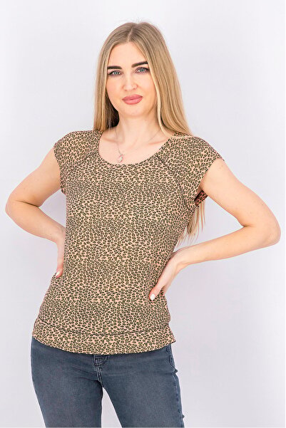 Scotch & Soda بلوزة نسائية مطبوعة بأكمام قصيرة ورقبة دائرية، مزيج من الخوخ