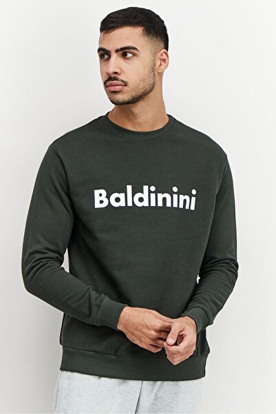 Baldinini Men Crew Neck Graphic Print Long Sleeves Sweatshirt, Green and White