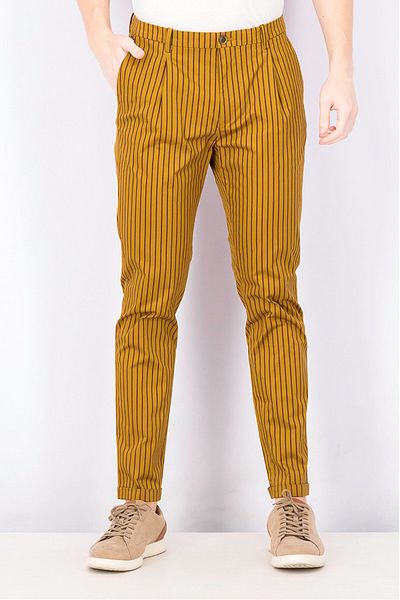 Scotch & Soda Men Slim Fit Pleated Stripe Pants, Mustard