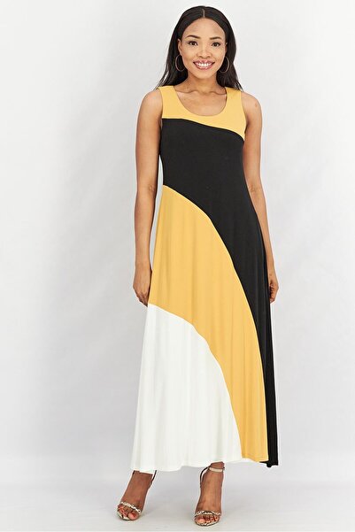 Calvin Klein فستان ماكسي نسائي متعدد الألوان، لون خردل