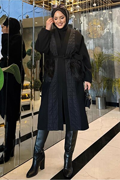 TRENDTESETTÜR KADIN SİYAH KUŞAKLI KABAN T 5687