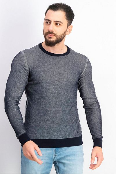 Trussardi Jeans سترة رجالية محبوكة برقبة دائرية وأكمام طويلة، أزرق داكن