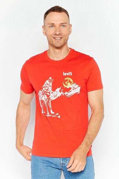 Levi's Men Round Neck Short Sleeve Graphic Print T Shirt, Orange/White