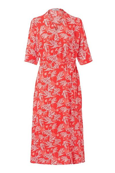 Tchibo Women Allover Print Short Sleeve Wrap Dress, Orange