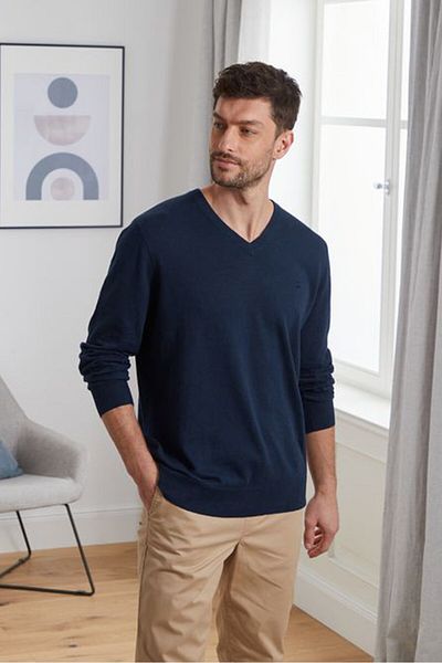 Tchibo Men V-neck Plain Long Sleeves Sweatshirt, Navy Blue