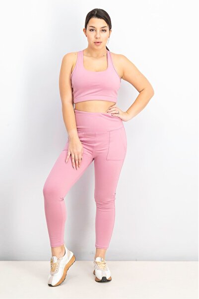 Catherine Malandrino Women Solid Sleeveless Padded Sports Bra and Pull On Tra...