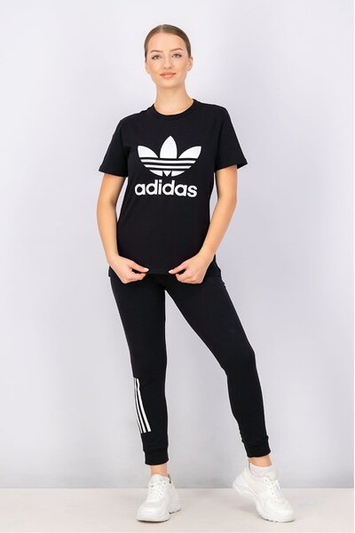 adidas Women Sportswear Fit Short Sleeve Training Top, Black and White