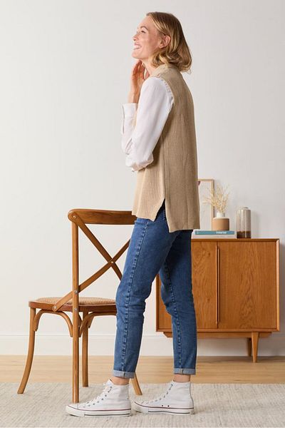 Tchibo Women Mock Neck Sleeveless Knitted Vest, Tan