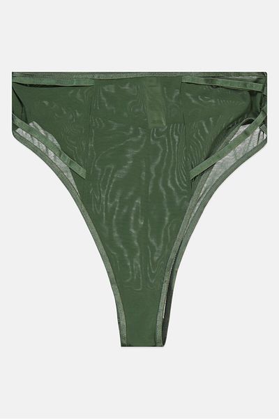 NA-KD Women Banded High Waist Mesh Panty, Olive