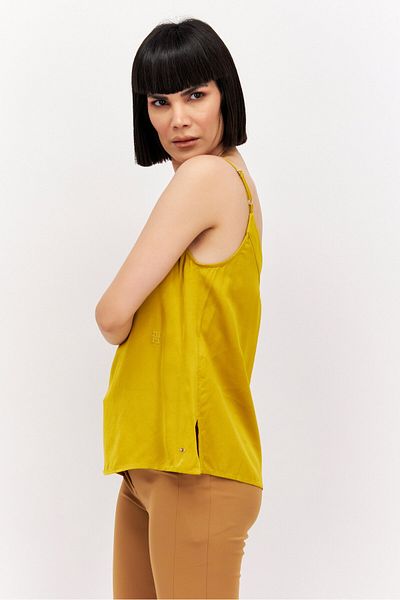 Tommy Hilfiger Women V-neck Sleeveless Textured Top, Mustard