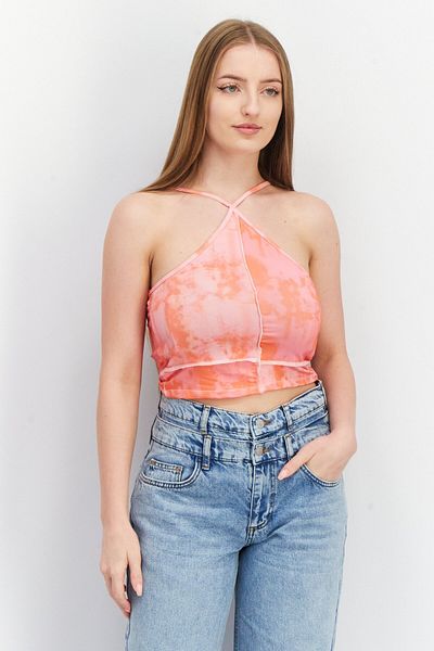 Don't Call Me Jennyfer Women Halter Neck Sleeveless Tie Dye Crop Top, Pink