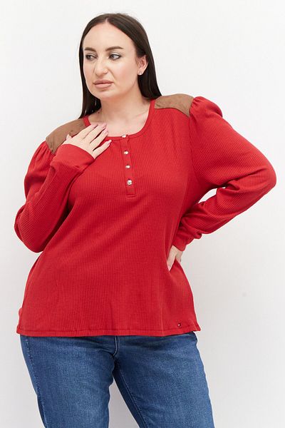 Tommy Hilfiger Women Crew Neck Long Sleeves Ribbed Top, Red