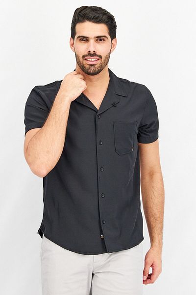 Kenneth Cole Men Regular Fit Short Sleeves Textured Casual Shirts, Black