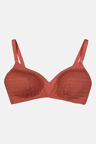Etam Women Textured Light Padded Wireless Bra, Terracotta