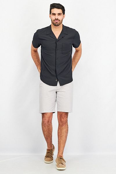 Kenneth Cole Men Regular Fit Short Sleeves Textured Casual Shirts, Black