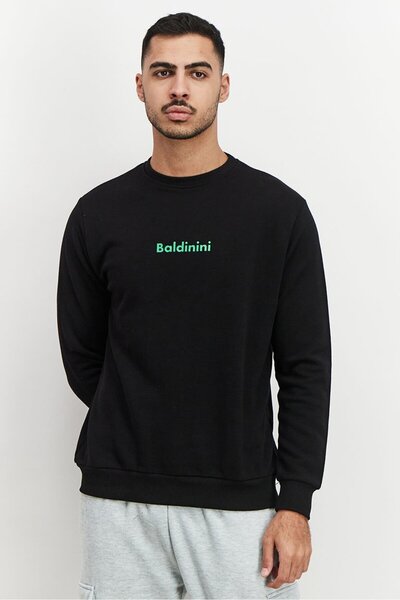 Baldinini Men Round Neck Brand Logo Long Sleeve Sweatshirt, Black