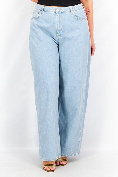 NA-KD Women Regular Fit Washed Wide Leg Jeans, Light Blue