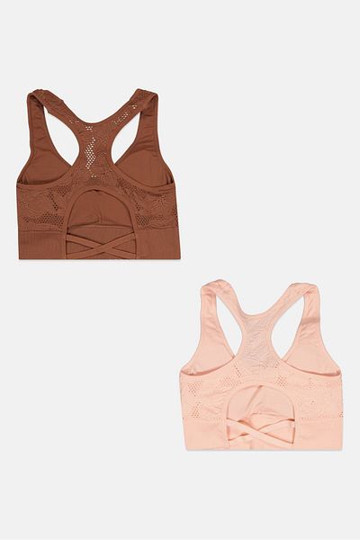 Capezio Women 2 Pack Lightly Padded Textured Bralette, Brown