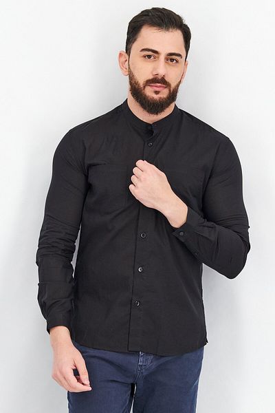 The Kooples قميص رجالي كاجوال سادة بأكمام طويلة وقصّة عادية، أسود