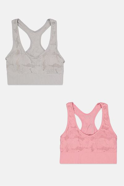 Capezio Women 2 Pack Lightly Padded Textured Bralette, Pink