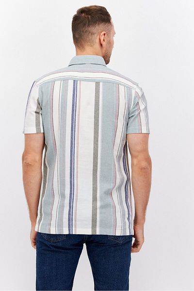 Esprit Men Regular Fit Stripe Short Sleeves Casual Shirt, Green
