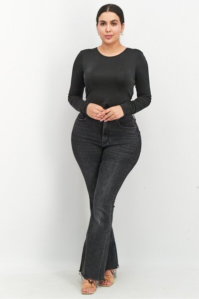 NA-KD Women Crew Neck Long Sleeve Solid Tops, Black